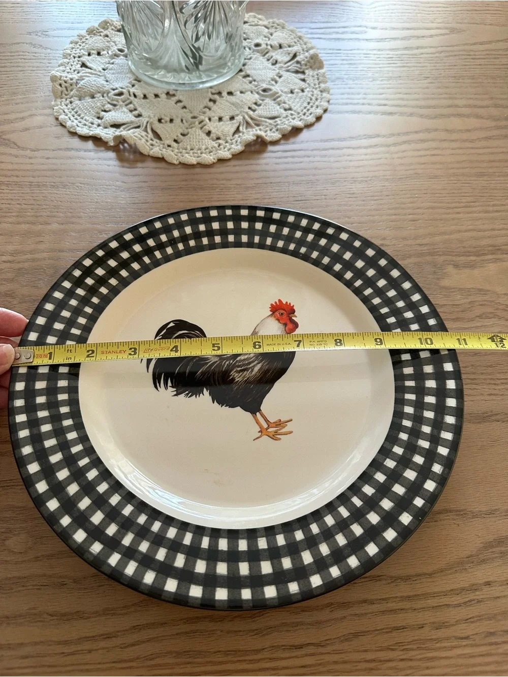 Cracker Barrel Black and White Check Rooster Dinner Plate